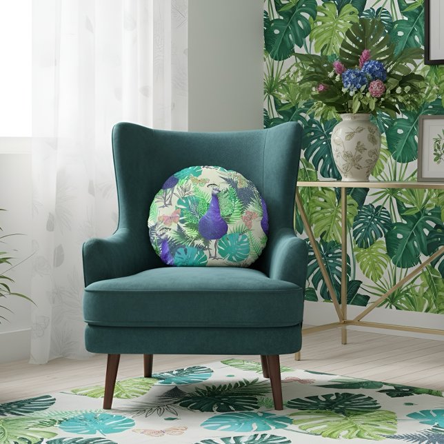 Peacock Jungle Round Cushion (Creator Uploaded)