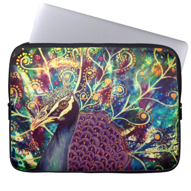 Peacock kaleidoscope colourful boho artistic laptop sleeve (Front)