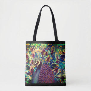 Peacock kaleidoscope colourful boho artistic tote bag