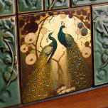Peacock Klimt Gold Green Wall Decor Art Nouveau Tile<br><div class="desc">Welcome to CreaTile! Here you will find handmade tile designs that I have personally crafted and vintage ceramic and porcelain clay tiles, whether stained or natural. I love to design tile and ceramic products, hoping to give you a way to transform your home into something you enjoy visiting again and...</div>
