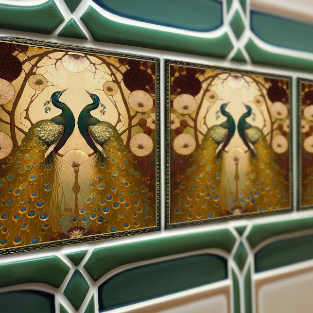 Peacock Klimt Wall Decor Impressionist Art Nouveau Tile (Creator Uploaded)