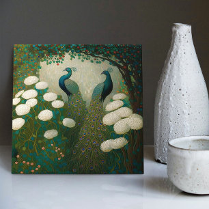 Peacock Klimt Wall Decor Repro Art Nouveau Tile