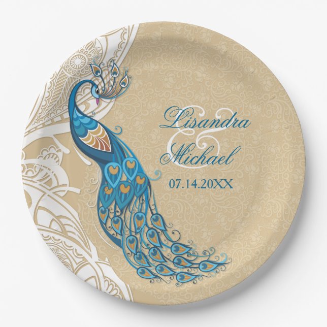 Peacock Lace Elegance 2 Custom Paper Plates (Front)