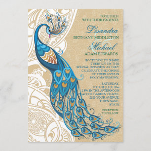 Peacock Lace Elegance 2 Wedding Invitation