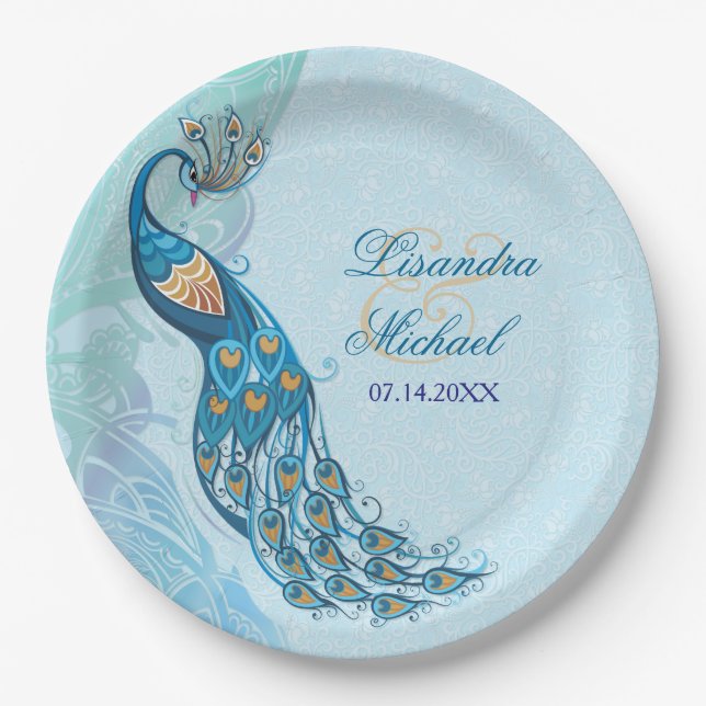 Peacock Lace Elegance Custom Paper Plates (Front)