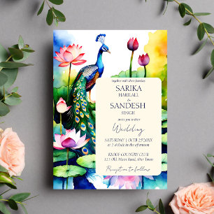 Peacock lotus flowers wedding template