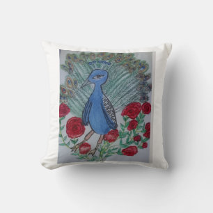 Peacock love rose cushion
