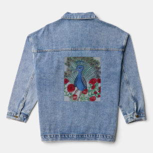 Peacock love rose drawing denim jacket