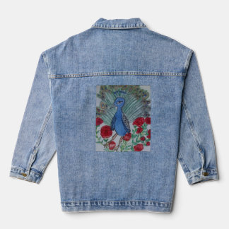 Peacock love rose drawing denim jacket