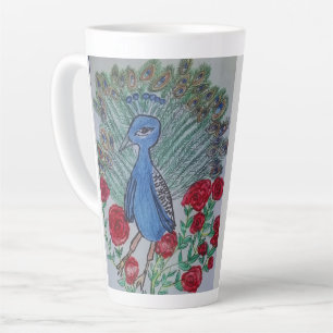 Peacock love rose drawing  latte mug