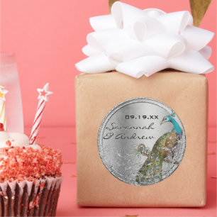 Peacock Lovebird Silver Grey Wedding Seal