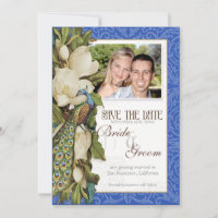Peacock Magnolia Floral Swirl Damask Wedding