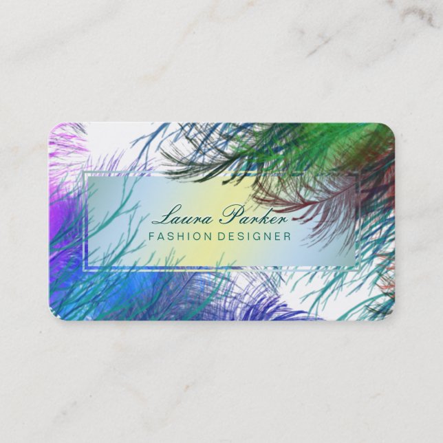 Peacock Makeup Artist Hair Stylist Blue Feathers Business Card (Front)