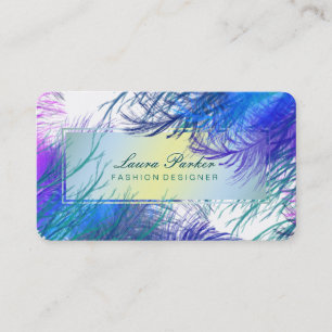 Peacock Makeup Artist Hair Stylist Blue Feathers Business Card