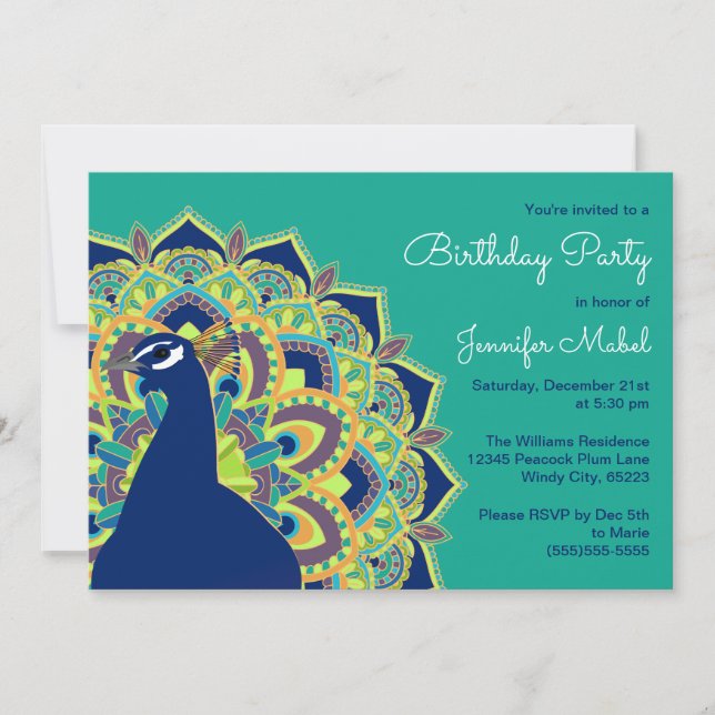Peacock Mandala Birthday Party Invitation (Front)