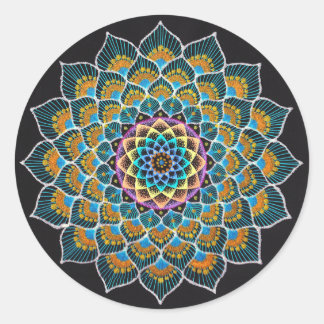 Peacock Mandala Classic Round Sticker