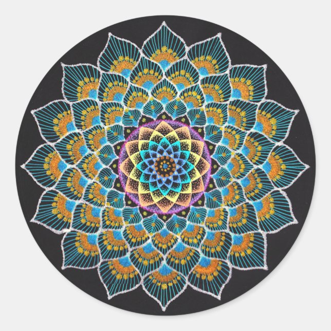 Peacock Mandala Classic Round Sticker (Front)