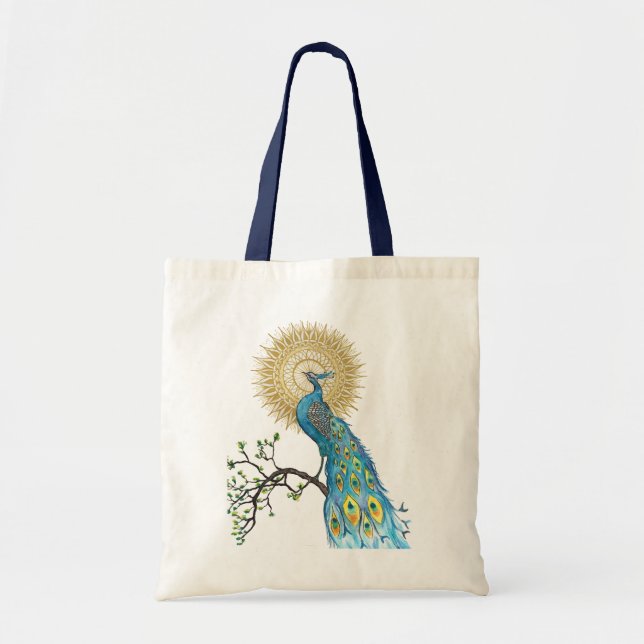 Peacock Mandala Natural Tote Bag (Front)