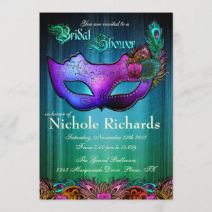 Peacock Masquerade Bridal Shower Invitation