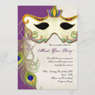 Peacock Masquerade Mask Ball - Mardi Gras Party Invitation