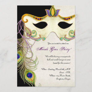Peacock Masquerade Mask Ball - Mardi Gras Party Invitation