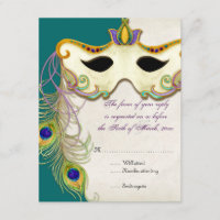 Peacock Masquerade Mask Ball - RSVP Response Card