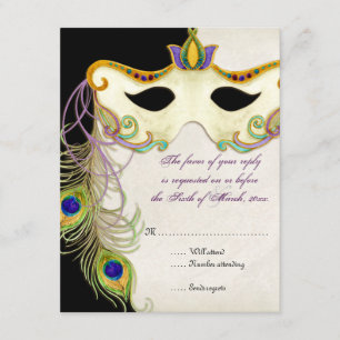 Peacock Masquerade Mask Ball - RSVP Response Card