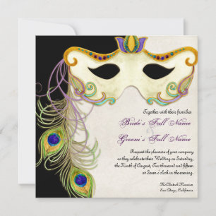Peacock Masquerade Mask Ball - Wedding Invitation