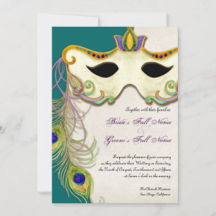 Peacock Masquerade Mask Ball - Wedding Invitation