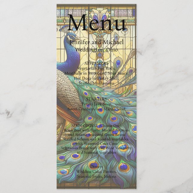 Peacock Maximalist Fancy Luxury Wedding Menu (Front)