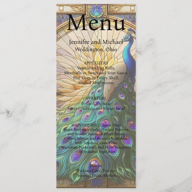 Peacock Maximalist Fancy Luxury Wedding Menu (Front)