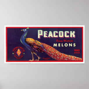 Peacock Melons Label Poster