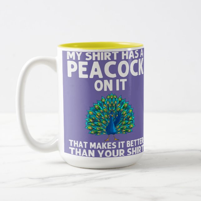 peacock   men women peafowl lover bird fear  Two-Tone coffee mug (Left)