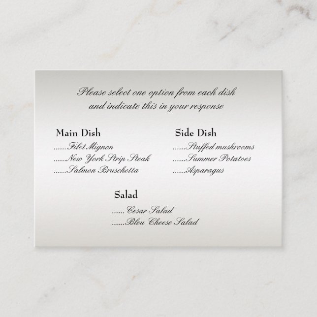 Peacock Menu Options Insert (Front)