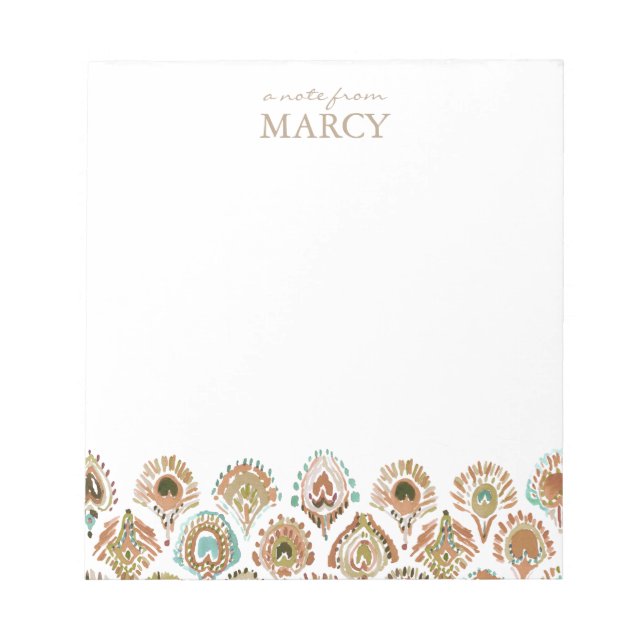 PEACOCK MERMAID Aqua Gold Scales and Feathers Notepad (Front)