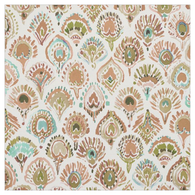 PEACOCK MERMAID Rose Gold Mint Scales and Feathers Fabric (Swatch)