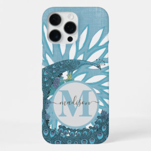 Peacock Monogram Modern Flower Teal iPhone 16 Pro Max Case