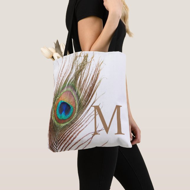 Peacock Monogram Tote Bag (Close Up)