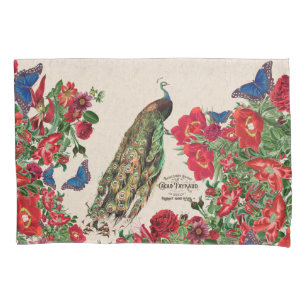 Peacock Morpho Butterfly Rose Flowers Pillowcase