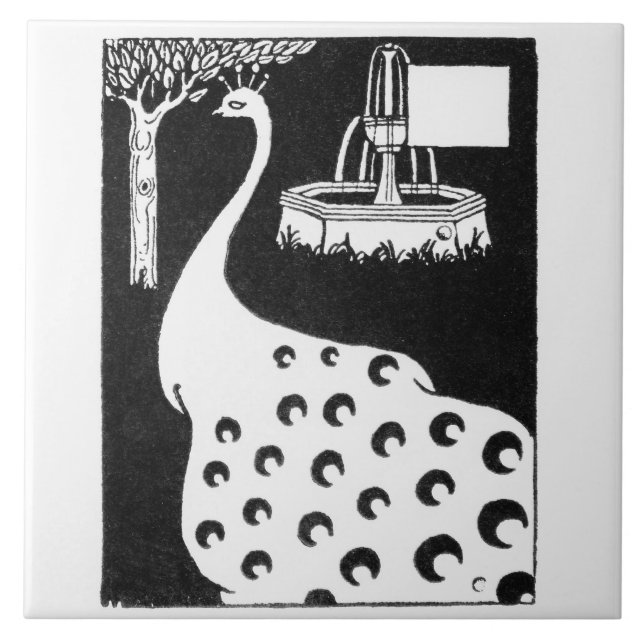 Peacock motif, from 'Le Morte d'Arthur' (litho) Tile (Front)
