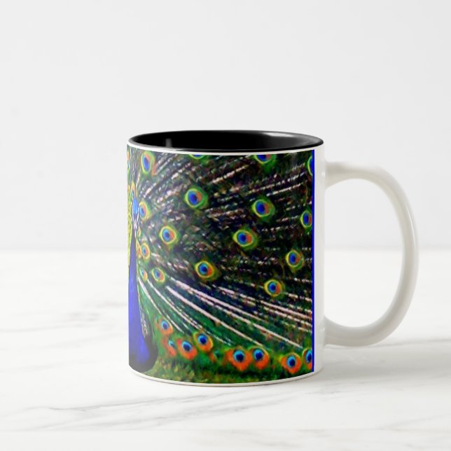 Peacock Mug-Close Two-Tone Coffee Mug (Right)
