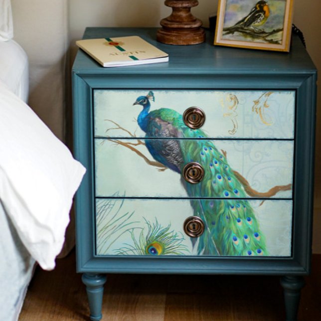Peacock n Feathers Gold Dusty Blue Decoupage Tissue Paper (Creator Uploaded)