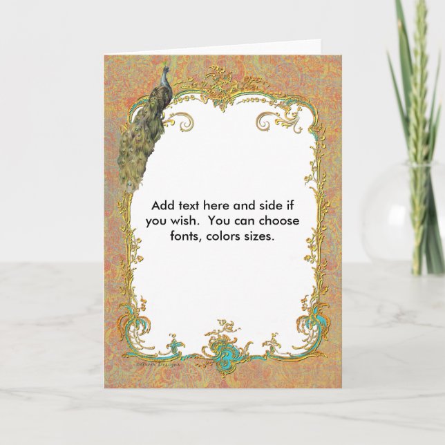 Peacock n Paisley Ornate Note Greeting Cards (Front)