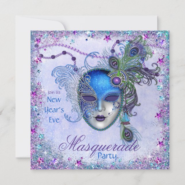 Peacock New Years Masquerade Party Invitation (Front)