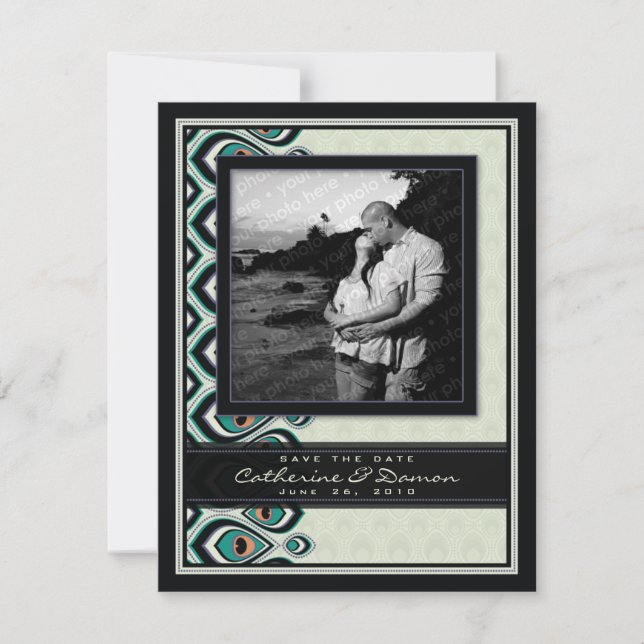 Peacock Nouveau Save the Date (Black) (Front)