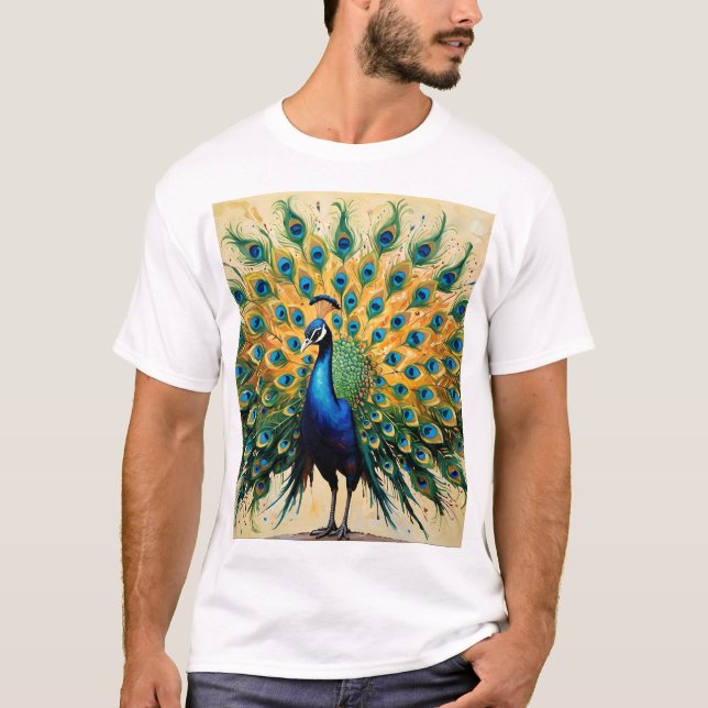 Peacock of Hidden Stories - Indian Folk Art Fusion T-Shirt (Front)