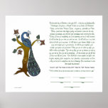 Peacock on a tree (B) - Ketubah Poster<br><div class="desc">A majestic peacock is perched on a flowering tree. Perfect for a spring or summer wedding! This ketubah has a Hebrew quote in an otherwise English script. The script can be personalised to your own words. The initials and the year etched on the tree inside the heart shape are also...</div>