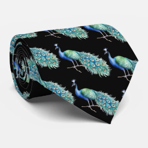 Peacock on Black Background Neck Tie