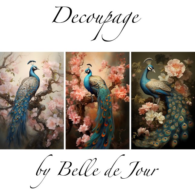 Peacock on flower branches, decoupage wrapping paper sheet (Creator Uploaded)