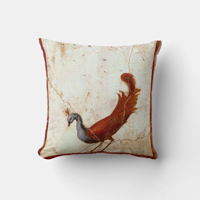 Peacock on Fresco Ancient Roman Antique Painting Cushion (Front)